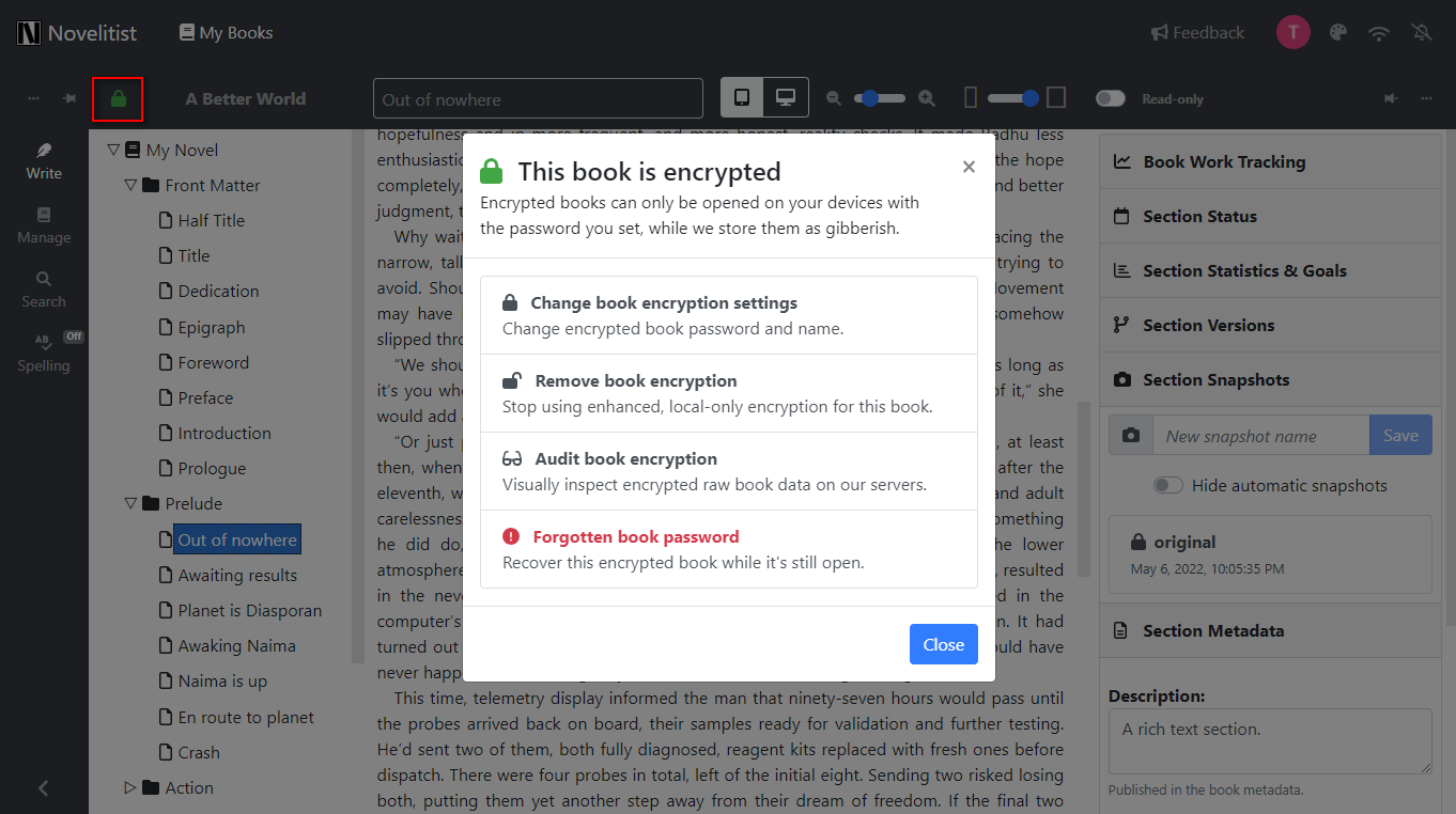 Step 3: Manage your encrypted book